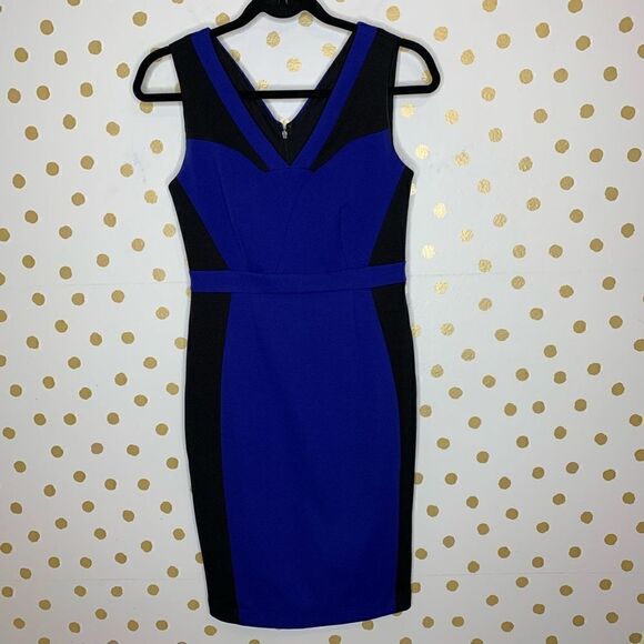 Adrianna Papell Blue-Black Colorblock Dress 4P - Picture 2 of 6